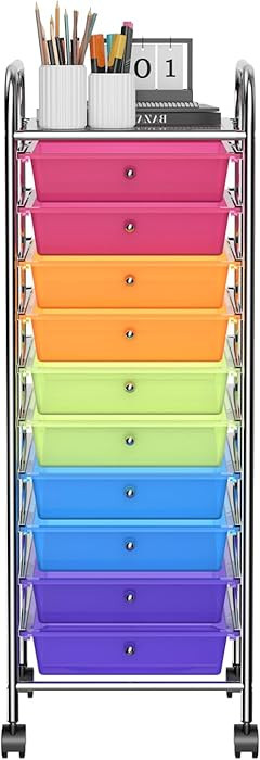 Storage Cart, Rolling Utility Cart with 10 Drawers, Portable Handles & Lockable Wheels, Mobile Pa... | Amazon (US)