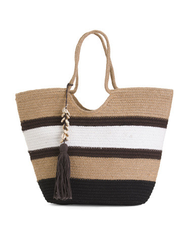 Large Jute Seashells And Tassel Beach Tote | TJ Maxx