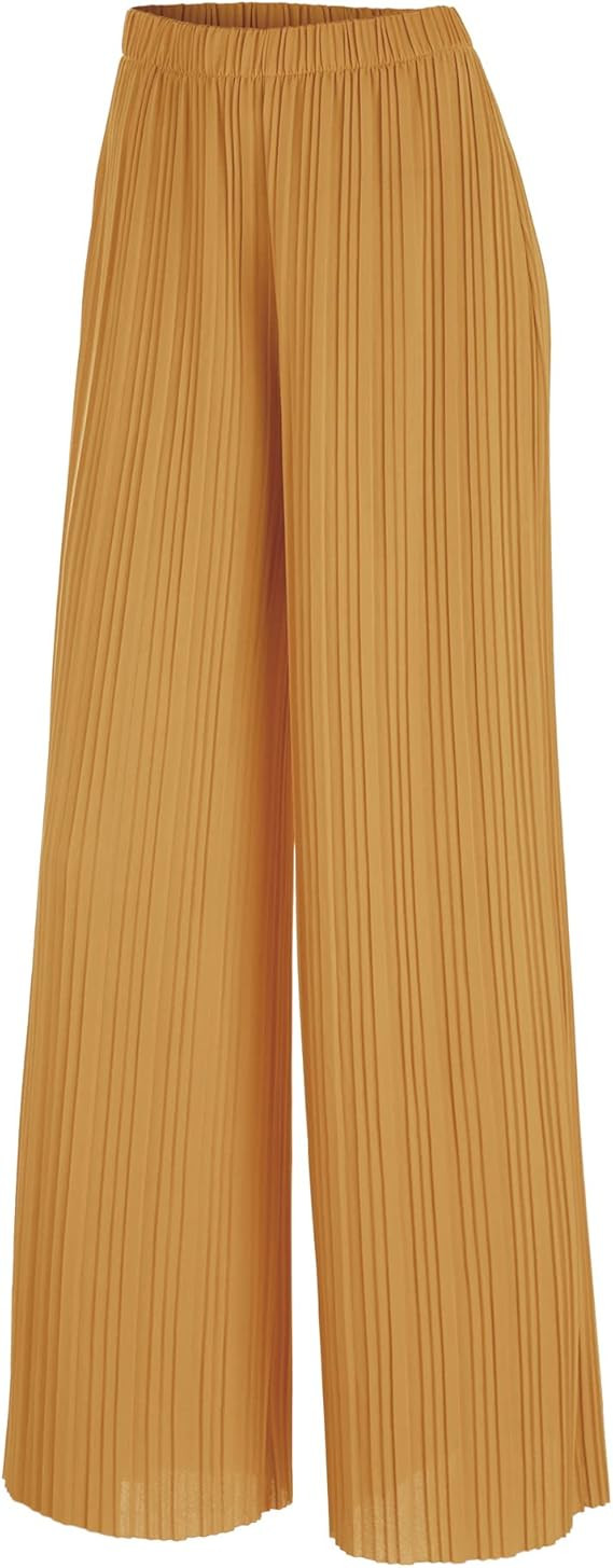Made By Johnny Women's Pleated Wide Leg Palazzo Pants with Drawstring | Amazon (US)