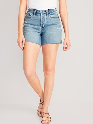 Curvy High-Waisted Button-Fly OG Straight Side-Slit Jean Shorts for Women -- 5-inch inseam | Old Navy (US)