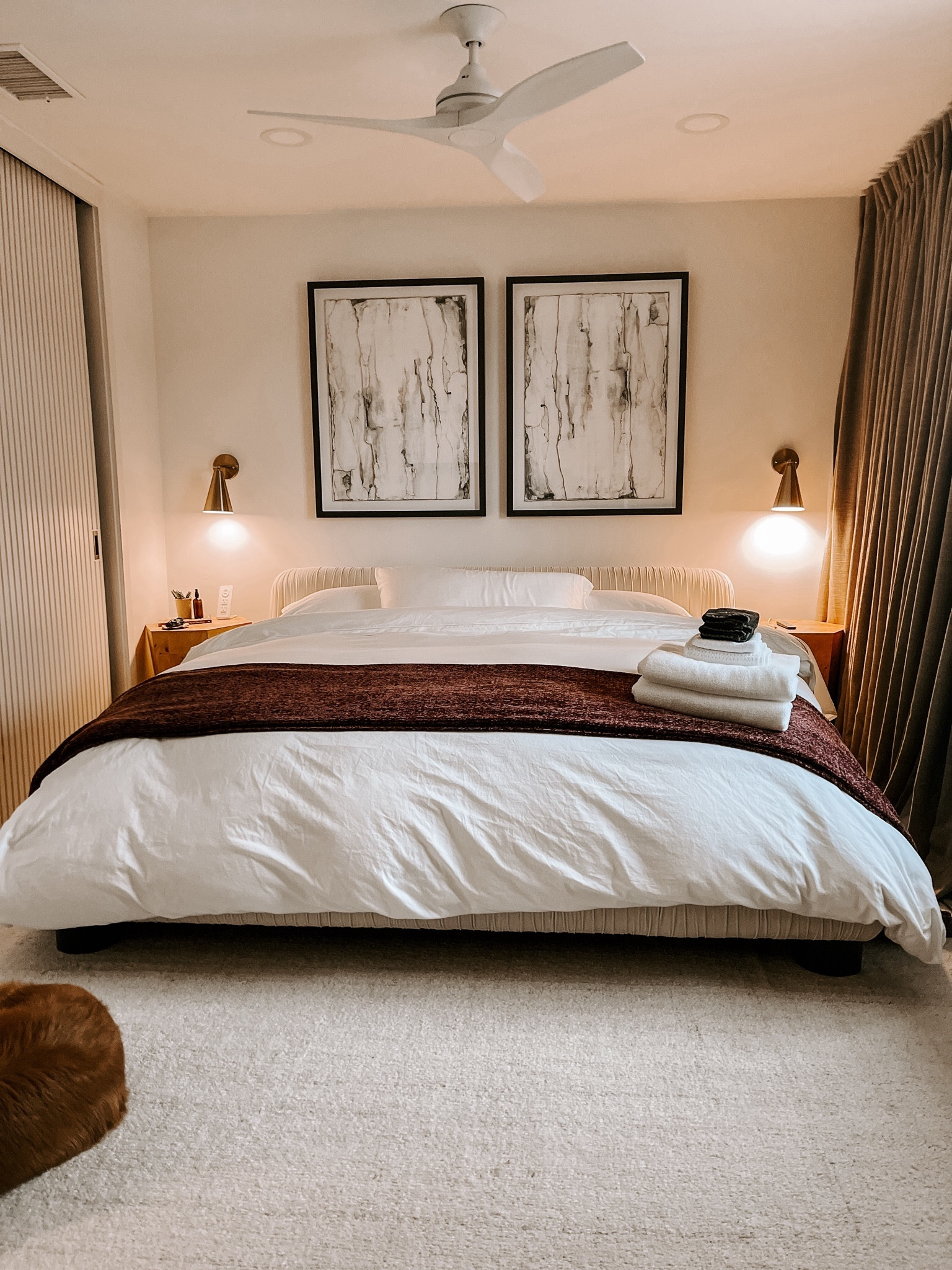 I decided to go with desert luxury when I designed this room. I love organic modern bedrooms but wanted this main bedroom to have a bit more of a dressier twist on it! I love a bedroom makeover!!!! I’ve listed some of the best bedding I’ve purchased for the house below. The mattress firm down comforter is a more winter comforter and is super warm! The Amazon down comforter is more of an all seasons option if someone sleeps hot. I also linked my favorite sheets. The west elm Tencel sheets can not be beat unless you get the Skye sheets go on super sale (sometimes they go on sale for $50! So favorite this post to get notified when they do). Speaking of mattress firm, this mattress is by far my favorite mattress ever and sleeps plush with a good amount of support! If you’re looking to recreate this art, I purchased the same artwork twice and just flipped one. It’s a great hack to fill up a space without buying an expensive large piece of art! 

#LTKfindsunder100 #LTKstyletip #LTKhome