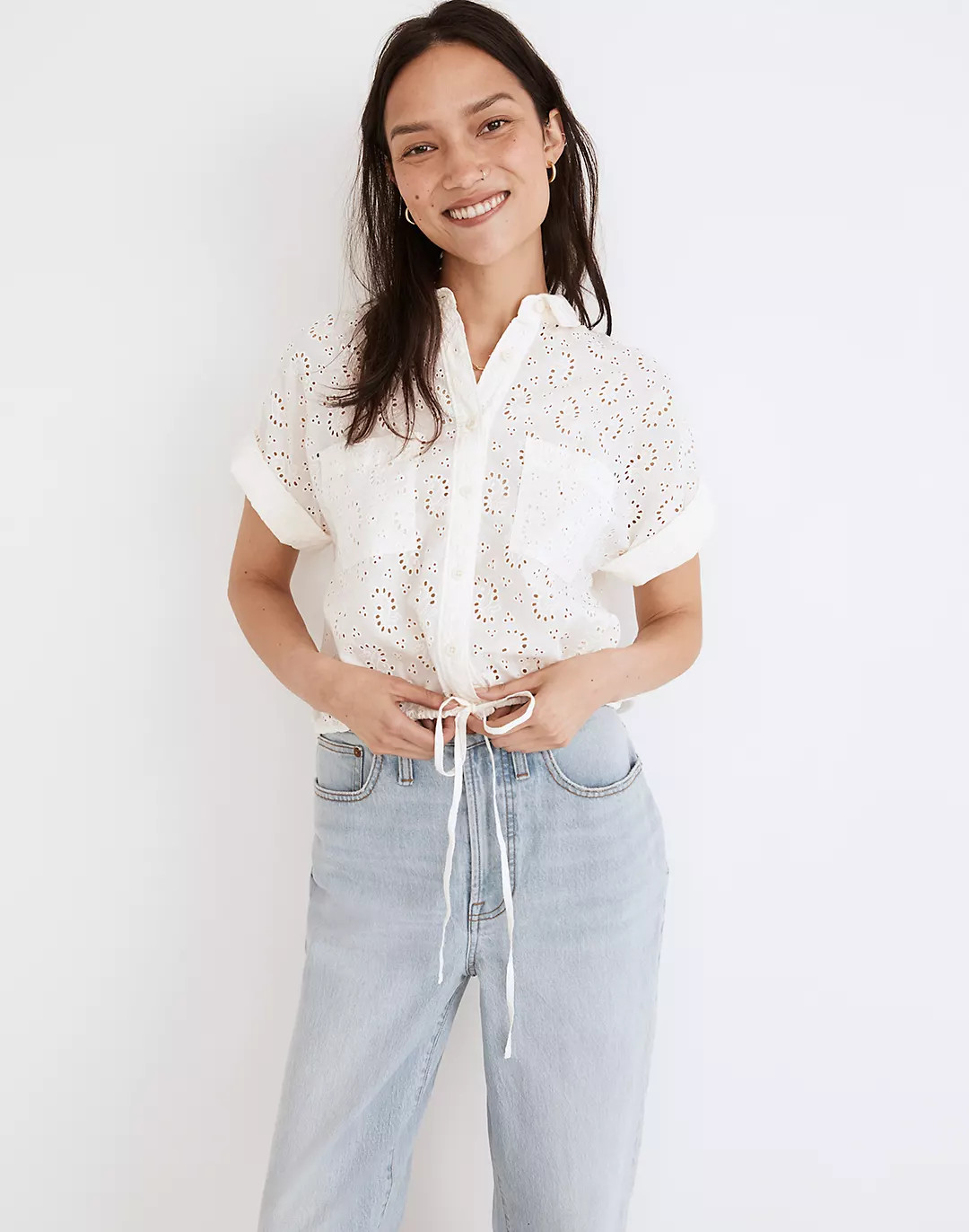 Eyelet Button-Up Drawstring Shirt | Madewell