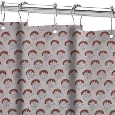 Handmade Floral Block Print Colored Linen Curtain for Bathroom | Artisan Bath Textile, Juju Flower, Rust | Wayfair North America