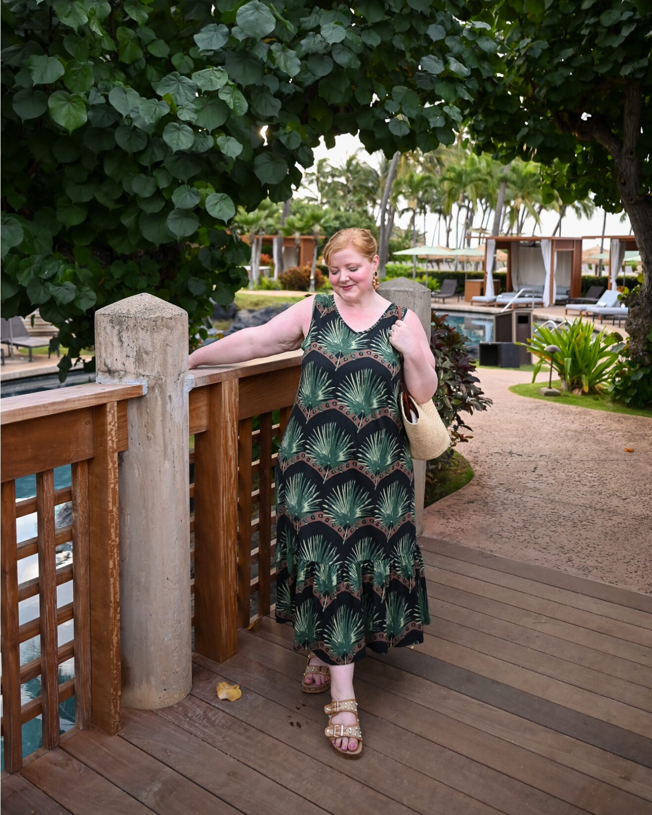 This Eco Cotton Sleeveless Palm Print Dress is everything I look for in a swimsuit coverup: a 100% cotton knit fabric with a flowy silhouette in a sleeveless easy-to-pull-on style. It’s priced at just $59.95 ($39 with code WWWULLA) and comes in sizes 12/14-28/30, and I’m wearing the size 16/18. Styles designed to be swim coverups typically have a relaxed fit, so for dresses like this that you plan to wear as a swim coverup, you may want to size up if between sizes.

I wore this dress almost every day on vacation, even if it was only for an hour or so each day. That’s because we spent a lot of time at the pool between meals and sightseeing, and I’d just throw this on over my suit. The back has drawstring ties so you can adjust the fit across the top. And I like how the palm leaf print makes it a great match for the black palm tree suit.

#LTKTravel #LTKootd #LTKPlusSize