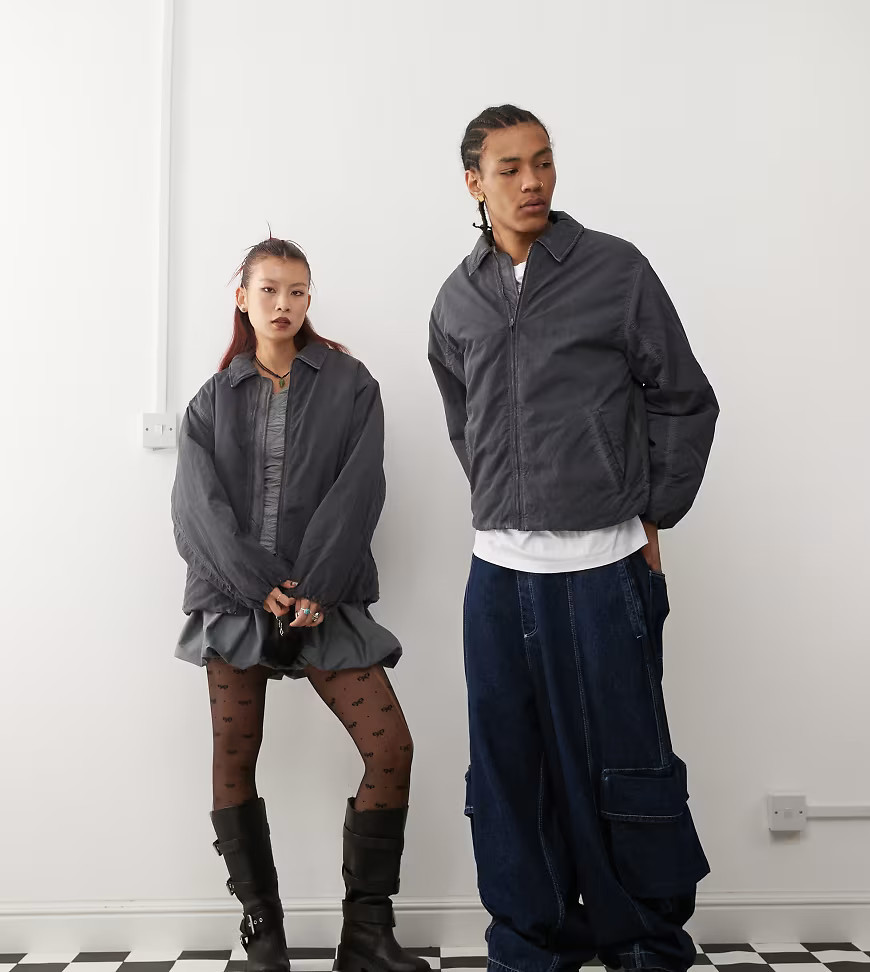 COLLUSION unisex washed harrington jacket in navy-Gray | ASOS (Global)