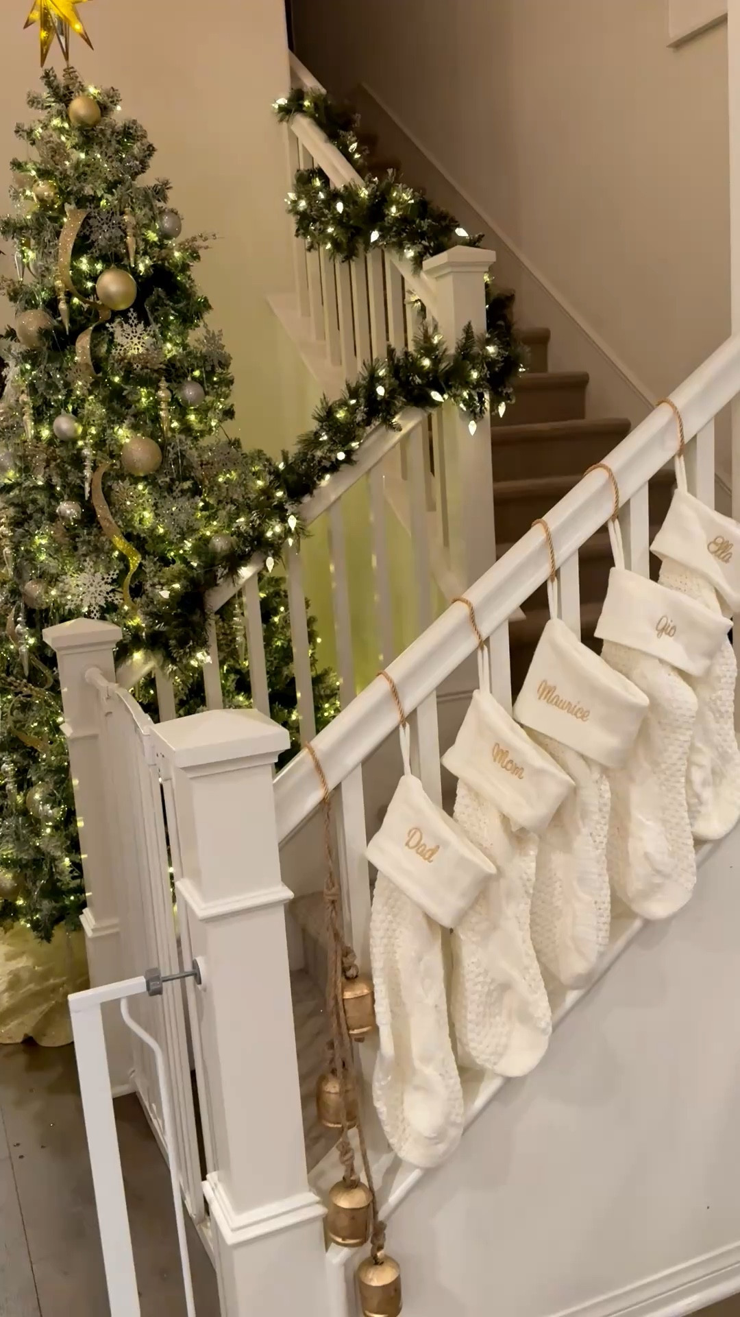Finally all decorated for Christmas 🎄 loving the white and gold stocking situation ✨ Stockings are on sale for 50% off right now making them $20 with personalization! Color is ivory and stitching is color goldenrod. 

Personalization Mall, Amazon, gold and white Christmas decor, Christmas stockings, Christmas decorations, Christmas bells, silver and gold Christmas decorations 

#LTKCyberWeek #LTKHoliday #LTKFindsUnder50
