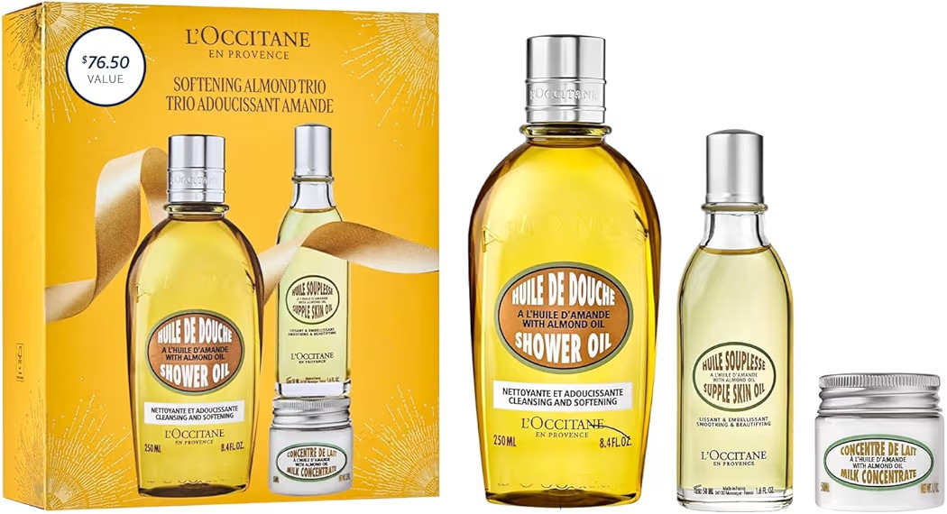 L'Occitane Almond Skin Softening Trio: Best Holiday Gift Set With Cleansing Almond Shower Oil Bod... | Amazon (US)