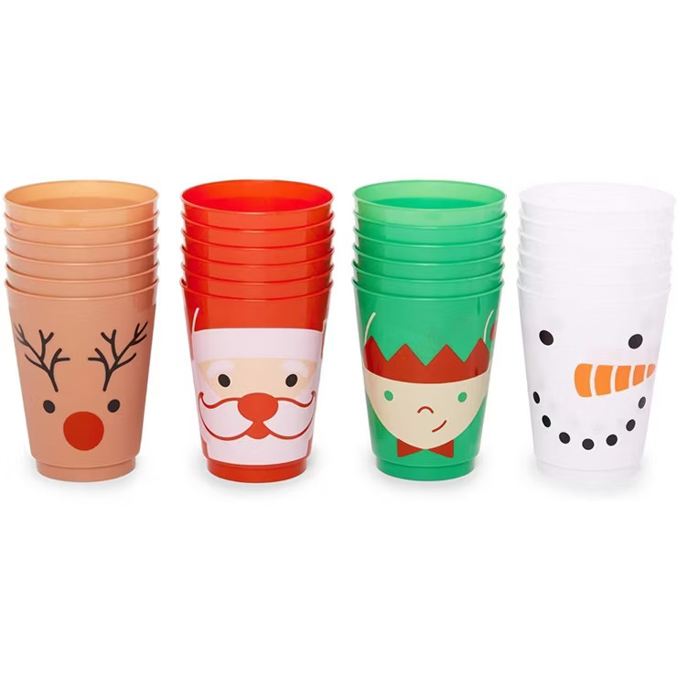 24 Pack 16 oz Christmas Plastic Cups, Reusable Tumblers in Santa, Snowman, Reindeer & Elves for H... | Target