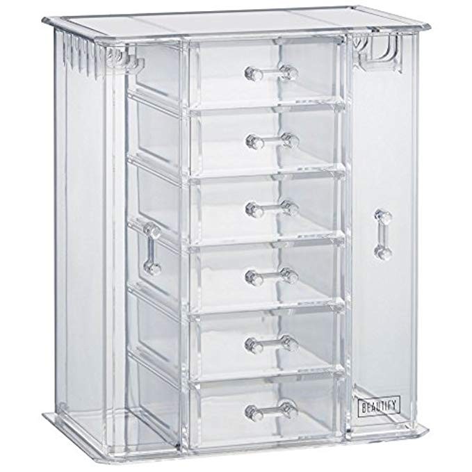 Beautify Clear Acrylic Jewelry Organizer Chest/Makeup Storage Box with 6 Drawers & Hanging Necklace  | Amazon (US)