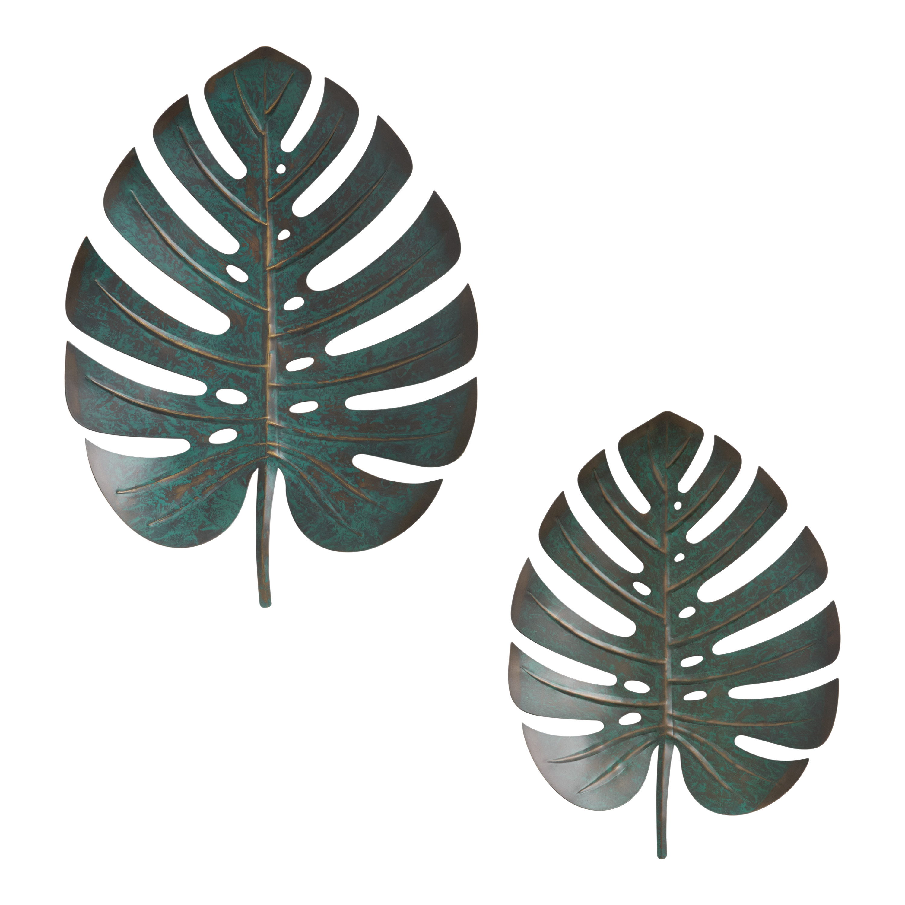 Green and Bronze Iron Monstera Outdoor Wall Decor 2 Piece | World Market
