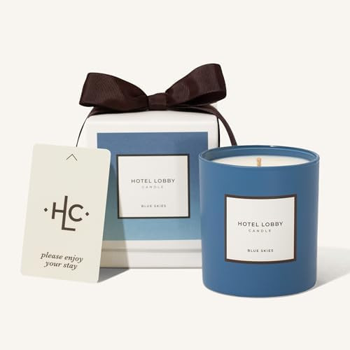 Hotel Lobby Blue Skies Candle – Luxury Hand-Poured 9.75oz Soy Wax with Champagne, Vintage Leath... | Amazon (US)