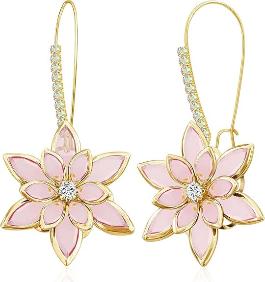 Handmade Bohemian 14k Gold Crystal Snowflake Dangle Drop Earrings Long Sparkly Rhinestone Flower ... | Amazon (US)