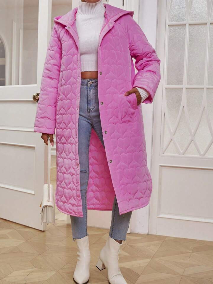 SHEIN Essnce Long Pink Padded Coat | SHEIN