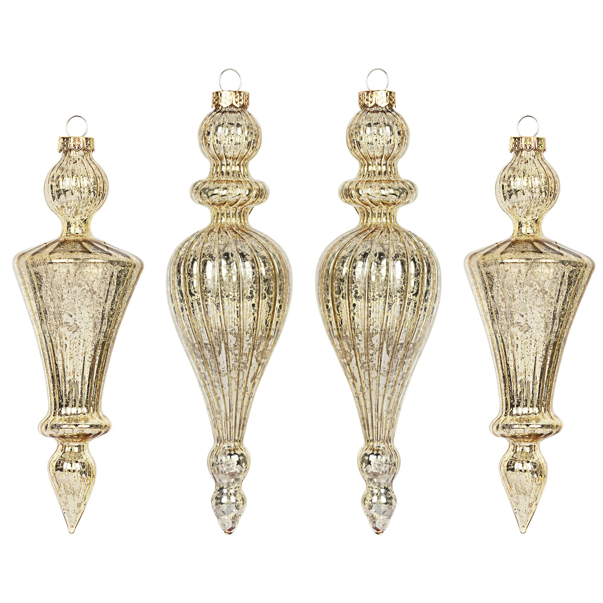 KI Store Mercury Glass Finial Champagne Gold Christmas Ornaments Set of 4 Large Hanging Christmas... | Amazon (US)