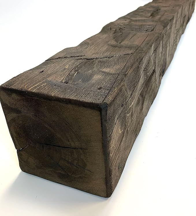 8"x 8"x 84" Hand-Hewn Barn Beam Mantel, Rustic Coffee Color Solid Wood Shelf (1 Piece) | Amazon (US)
