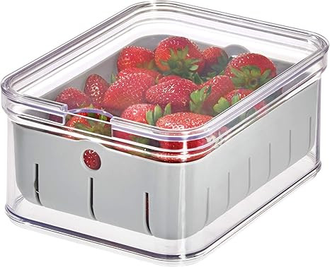 iDesign Crisp BPA-Free Plastic Produce Storage Bin - 8.32" x 6.32" x 3.76", Clear/Gray | Amazon (US)