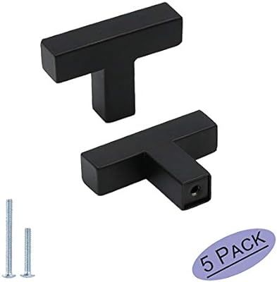 5Pack Goldenwarm Black Square T Bar Single Hole Knobs Cabinet Pull Drawer Handle Stainless Steel ... | Amazon (US)