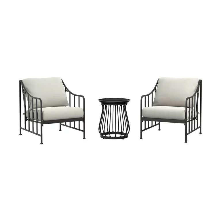 Better Homes & Gardens Aubrey 3-Piece Outdoor Steel Stationary Chat Set, Cream | Walmart (US)