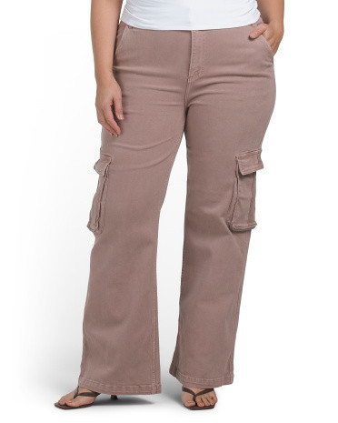 Plus High Rise Wide Leg Cargo Pants For Women, Spandex/Cotton | TJ Maxx