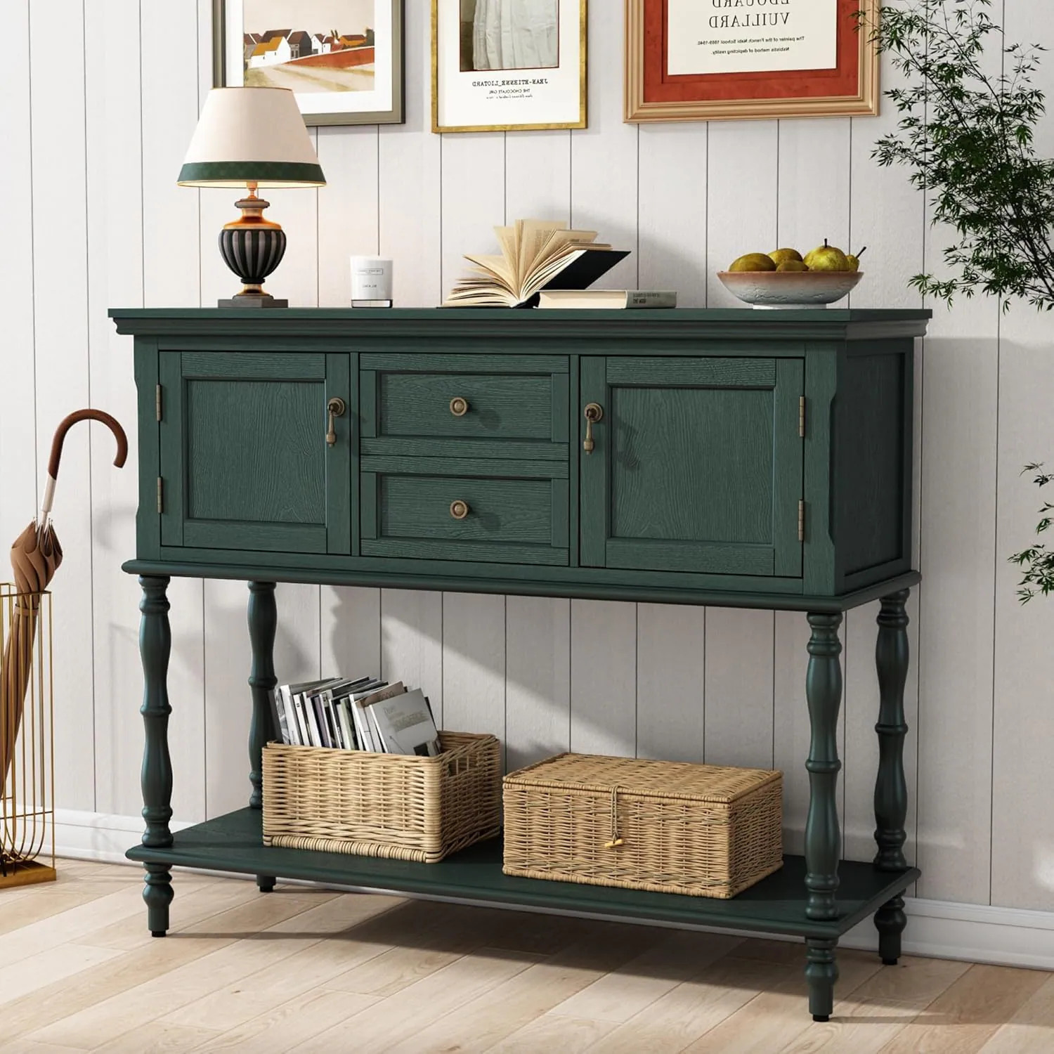 Garvee Green Vintage Farmhouse Console Table with 2 Drawers and Doors Narrow Entryway Table with Open Shelf one_size | 09GXFCHBNL-HXYY-740 | Lowe's
