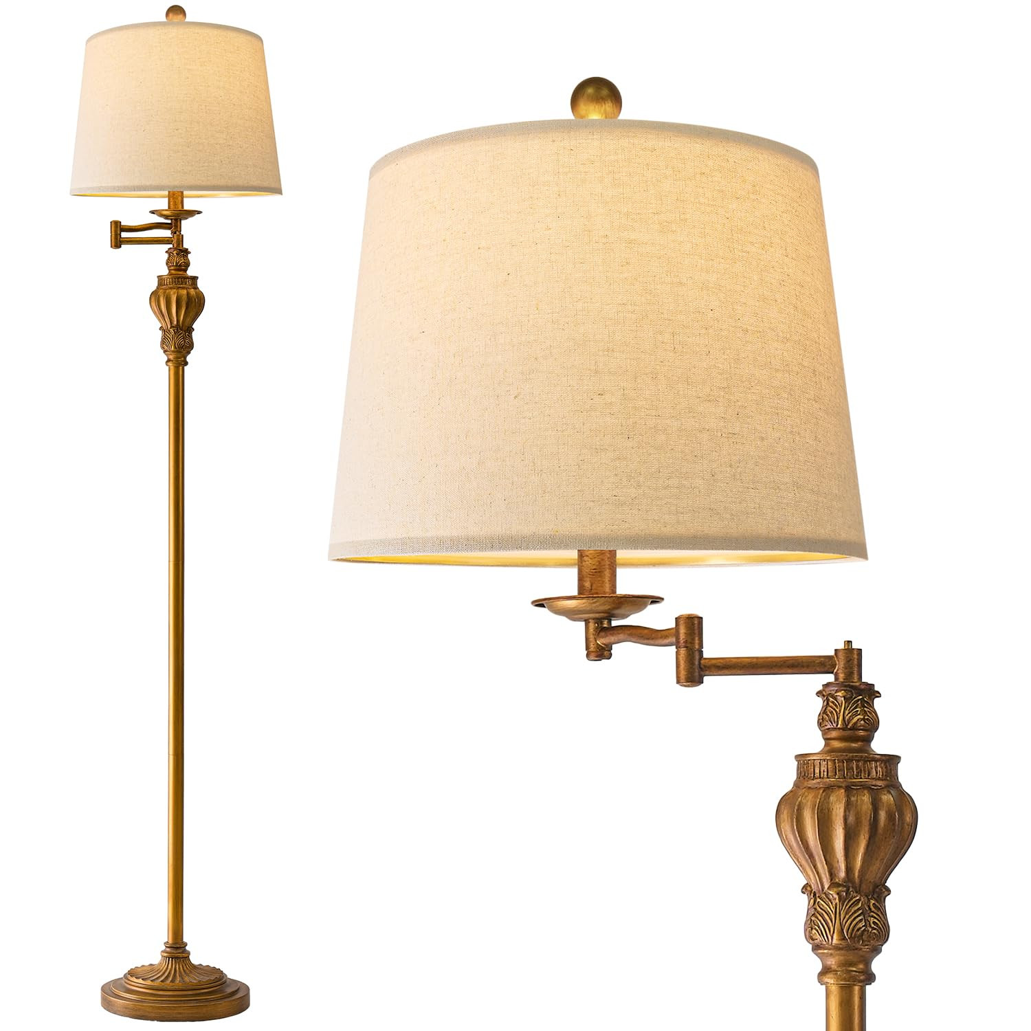 61" Vintage Floor Lamp with 350° Adjustable Swing Arm, Gold Standing Lamp for Bedroom Living Roo... | Amazon (US)