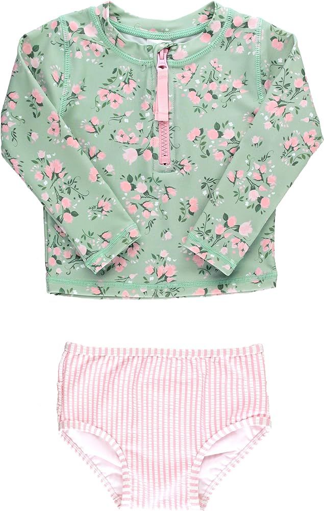 RuffleButts® Baby/Toddler Girls Long Sleeve Rash Guard 2 Piece Swimsuit Set w/UPF 50+ Sun Protec... | Amazon (US)