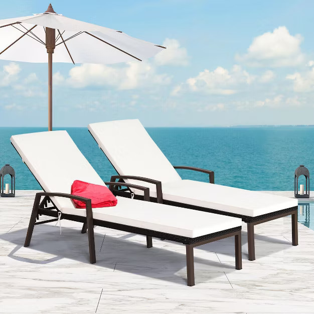Costway 2PCS Patio Rattan Lounge Chair Chaise Recliner Back Adjustable Cushioned Garden Brown | Target