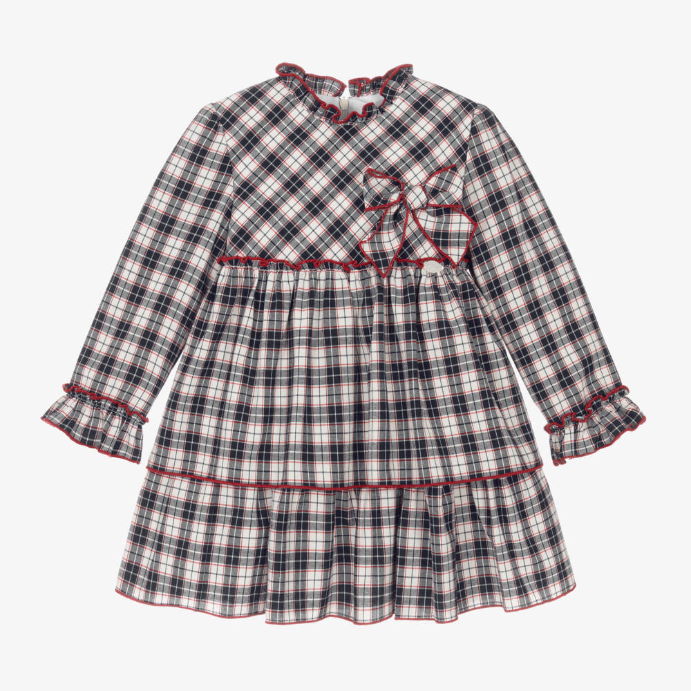 Girls Navy Blue Check Dress | Childrensalon