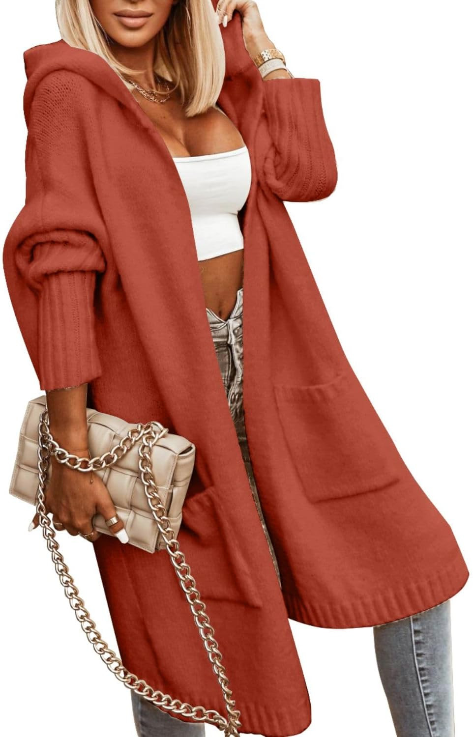Aoysky Womens Long Cardigans Cable Knitted Open Front Oversized Hooded Outerwear Sweater Coat | Amazon (US)