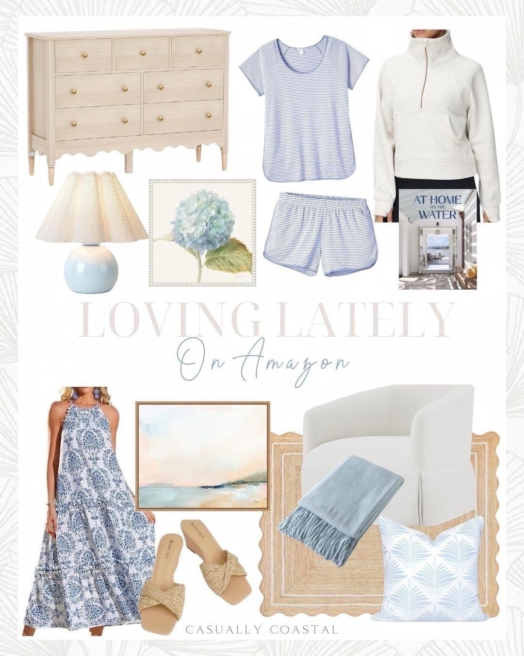 Loving Lately on Amazon!
====
Amazon rug, coastal rug, jute rugs, serena & lily look for less rugs, Amazon dress, coastal dress, resortwear, Amazon maxi dresses, Amazon pajamas, Amazon swivel chair, white accent chairs, living room chairs, living room furniture, Amazon wall art, coastal wall art, Amazon artwork, Amazon purse, open sky over water artwork, Amazon pillow cover, spring pillow covers, indoor-outdoor pillow covers, amazon throw blanket, blue throw blankets, summer floral dress, blue and white dress, swivel accent chair, striped pajama set, pillow mist, half zip pullover fleece, crop sweatshirt, scalloped jute rug, 5x8 rug, 8x10 rugs, 9x12 rugs, living room rugs, bedroom rugs, hydrangea artwork, coastal grandmother, light wood dresser, amazon dressers, amazon bedroom furniture, blue lamps, amazon coffee table books, woven slides, beach vacation outfits

#LTKHome