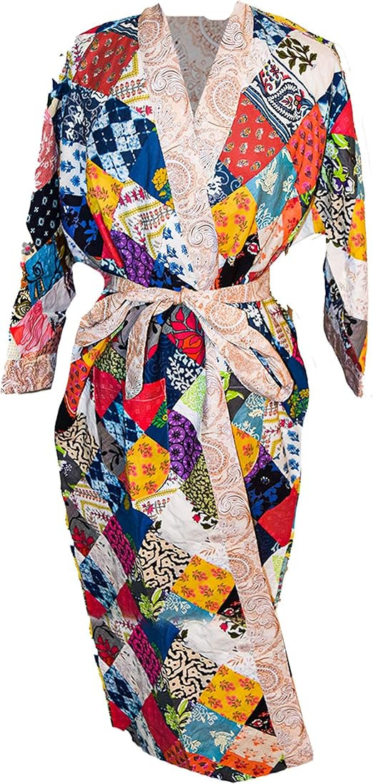 Recycled Cotton Sari Robe - Diamond Pattern Long | Amazon (US)