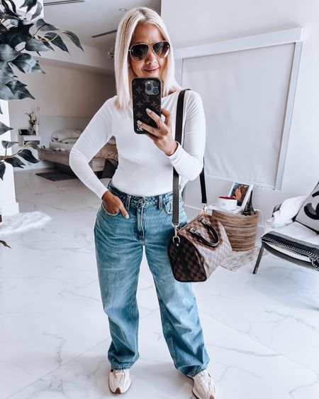 Abercrombie Denim, Abercrombie loose jeans, Abercrombie bodysuit, Abercrombie style, long sleeve bodysuit, Louis Vuitton bag, Louis Vuitton speedy bag, fall bag, fall fashion, fall outfit 

#LTKsalealert #LTKstyletip #LTKfindsunder100