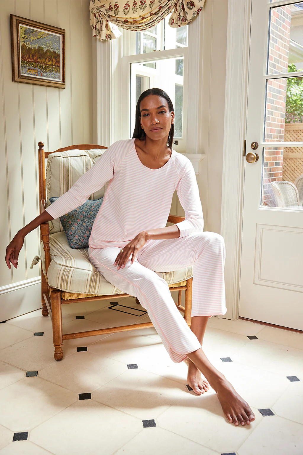 Pima Long-Long Set in English Rose Stripe | Lake Pajamas