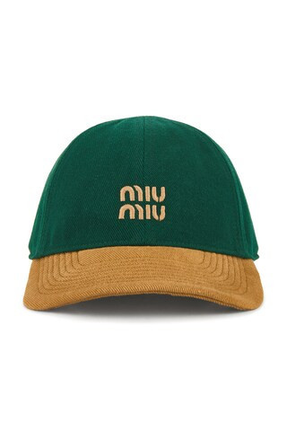Miu Miu Drill Washed Bicolore Hat in Green | FWRD 
