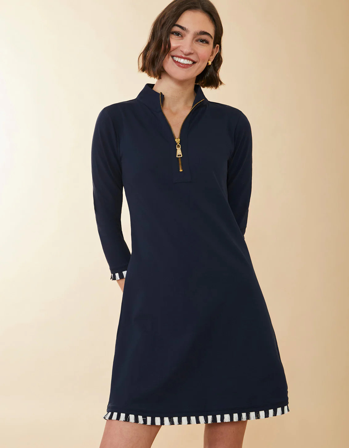 Nora Half-Zip Fringe Dress Slate Blue | Spartina 449