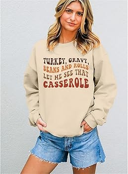 FAYALEQ Thanksgiving Sweatshirt Women Thankful Turkey Shirt Let Me See That Casserole Shirt Thank... | Amazon (US)
