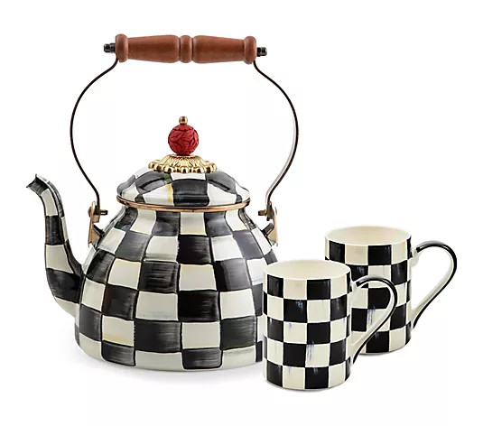 MacKenzie- Childs 2Qt Enamel Tea Kettle and Set of 2 Mugs - QVC.com | QVC