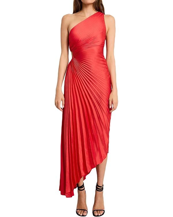 Women One Shoulder Sleeveless Cut Out Dress Sexy Maxi Smocked High Waist Flowy Pleated Bodycon Go... | Amazon (US)
