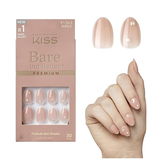KISS Bare But Better, Press On Nails, Nail glue included, 'Slay', Light Nude, Short Size, Almond ... | Amazon (US)