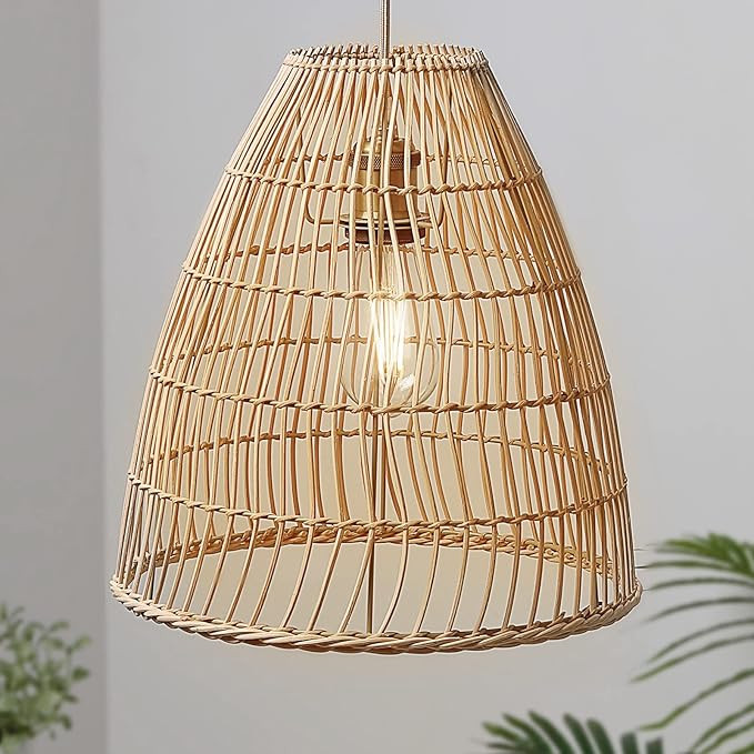 HOONEX Rattan Light Fixture, Rattan Chandelier 13.8" H x 13.4" W, Wicker Pendant Light Shade, Boh... | Amazon (US)
