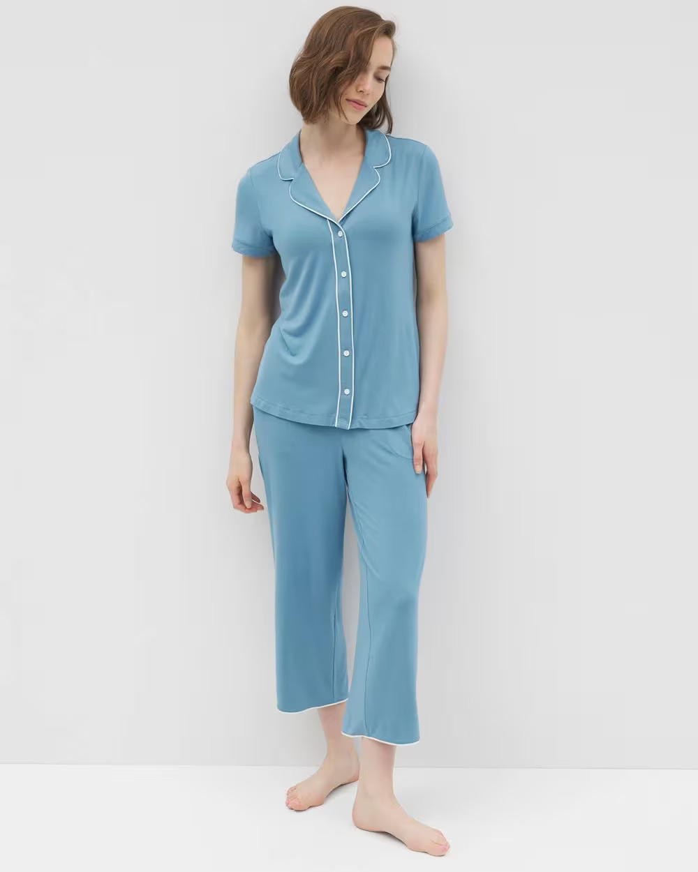 Solid Short Sleeve Notch Collar Pajama Top | Soma | SOMA