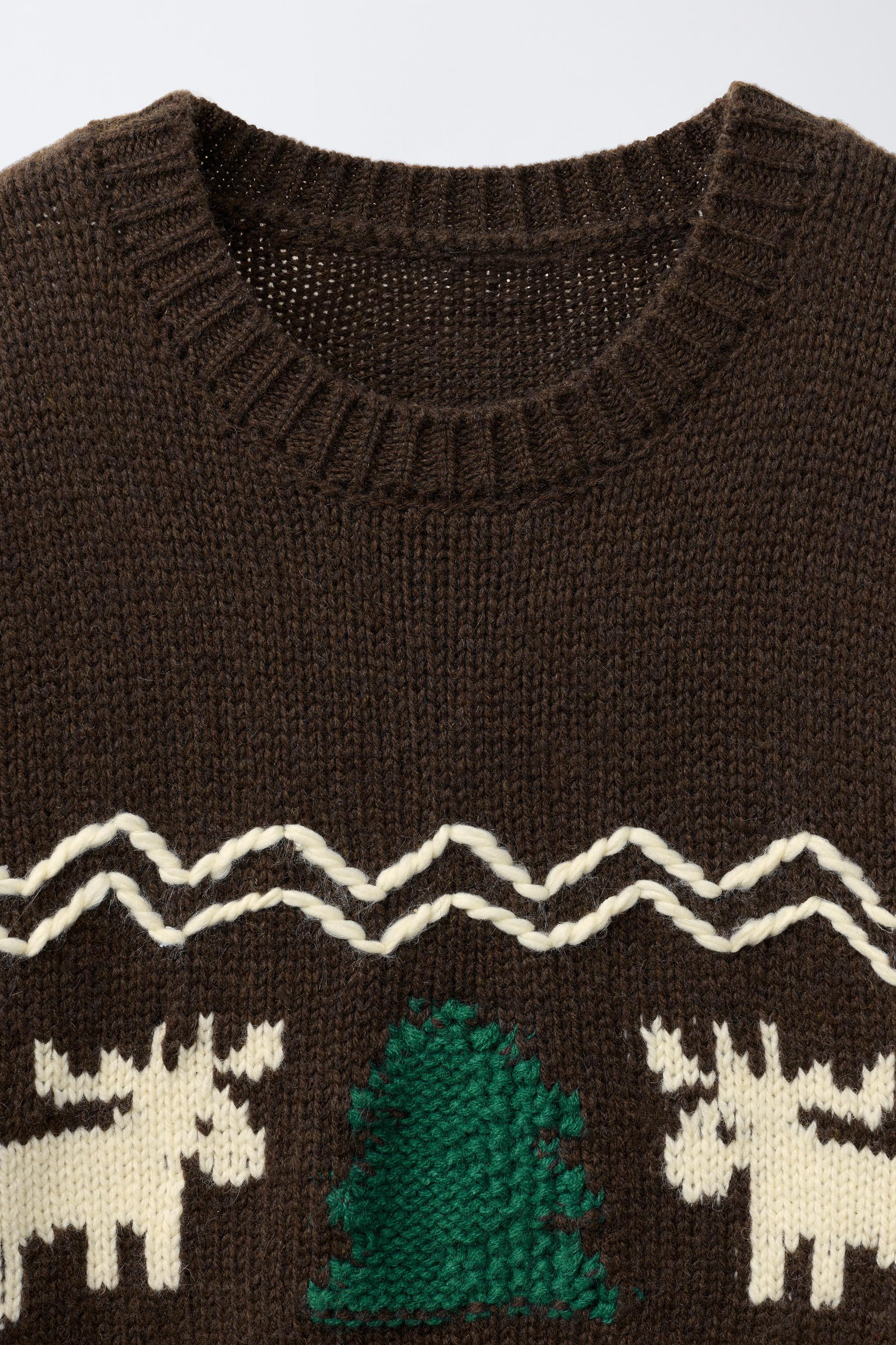 AGES 7-12/ WOOL BLEND KNIT JUMPER WITH EMBROIDERED REINDEER | Zara US