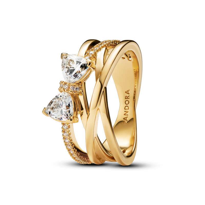 Pandora Sparkling Bow & Crossover Band Ring | Ben Bridge Jeweler