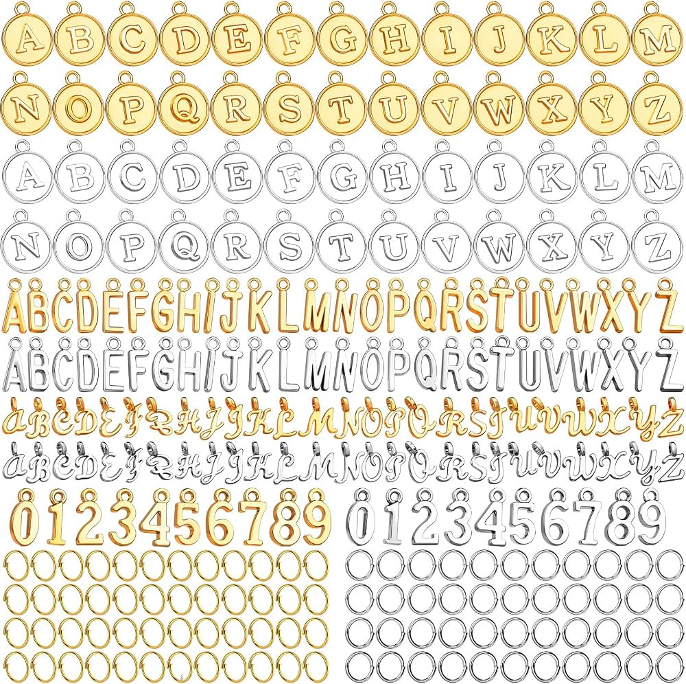 LEOBRO Letter Charms, 376 Pcs Gold & Silver Charms for Jewelry Making, Necklace, Bracelet, Jewelr... | Amazon (US)