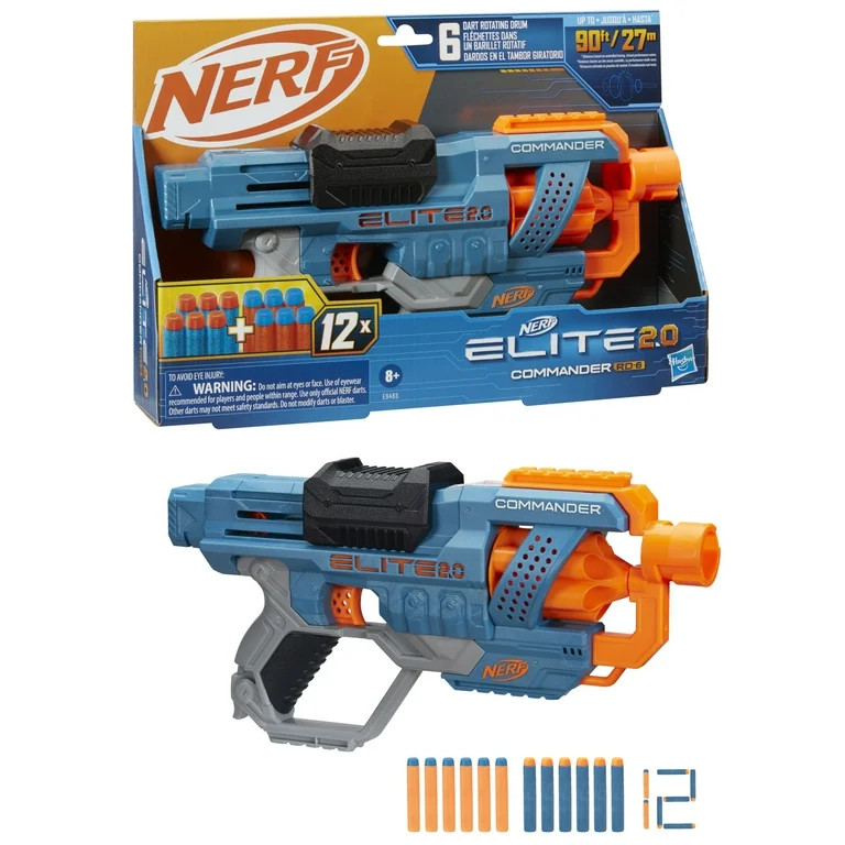 Nerf Elite 2.0 Commander RD-6 Blaster, 12 Official Nerf Darts, 6-Dart Rotating Drum, Built-In Cus... | Walmart (US)