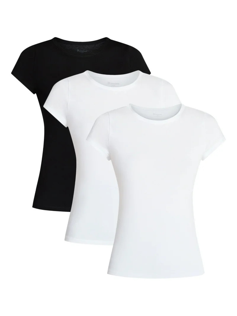 No Boundaries Scoop Neck Tee with Short Sleeves, 3-Pack, Women’s XXS-XXL | Walmart (US)