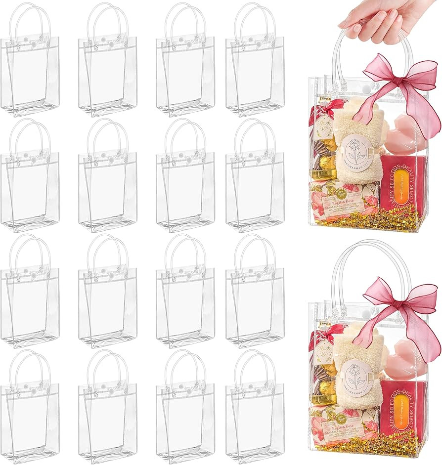 Jutieuo 24 Pack Clear Plastic Gift Bags with Handles, 7.9" x 5.9" x 2.8" Reusable Transparent Par... | Amazon (US)