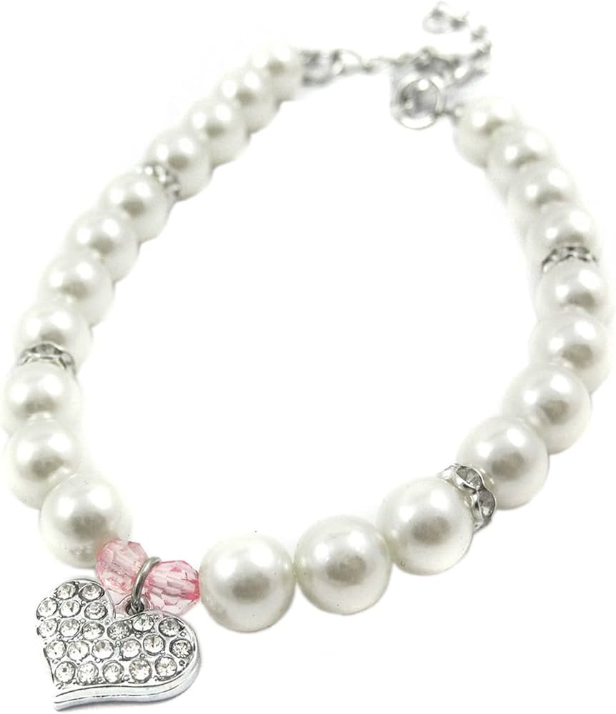 Alfie Pet - Pinky Crystal Heart Pearl Necklace - Size: M (10"- 12") for Dogs and Cats | Amazon (US)