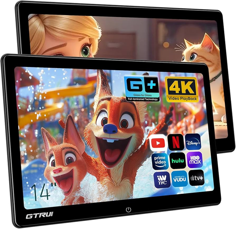 14-Inch 4K Video Android Car TV Headrest Monitor Tablet for Back Seat with WiFi Bluetooth, Glass ... | Amazon (US)