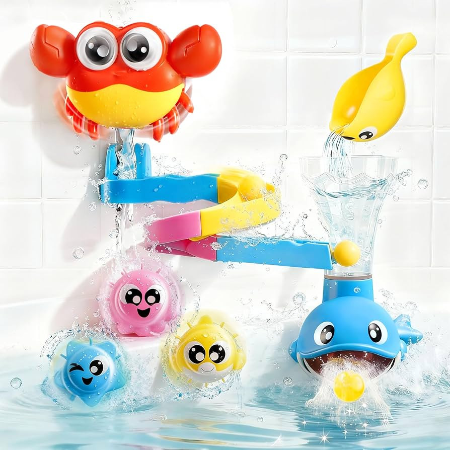 lalalark Bath Toys for Kids, 7-in-1 Shower Bathtub Toy with Crab, Whale, Rotating Fish & Slide Tr... | Amazon (US)
